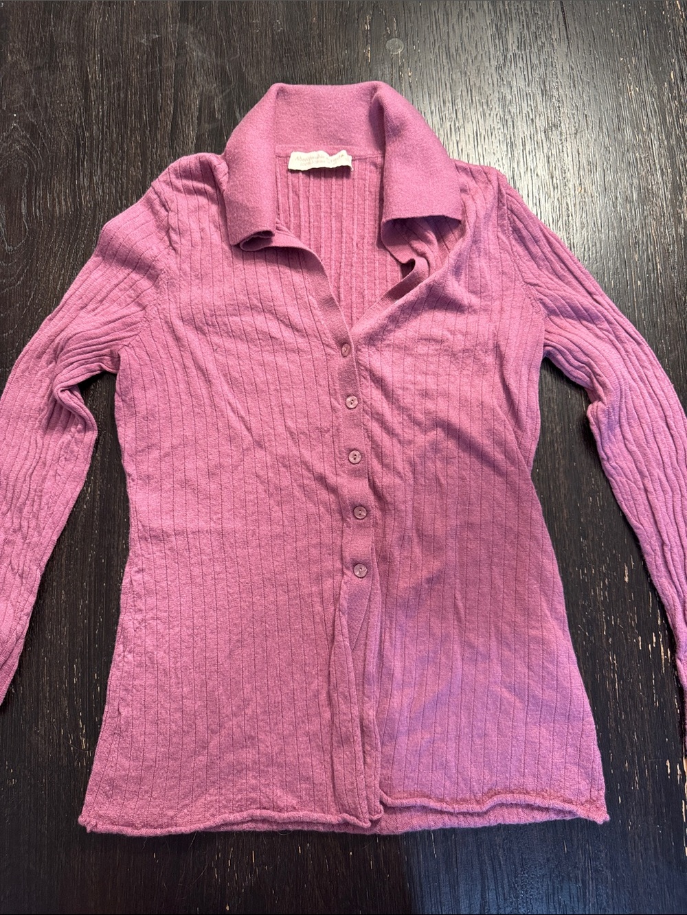 Abercrombie & Fitch Merino Wool Dusty Rose Ribbed Button-Down Top